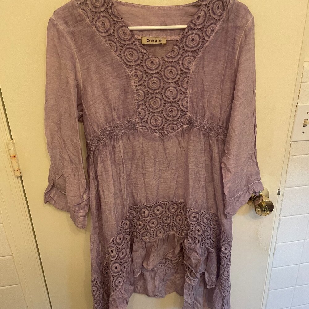 Saga Boho Flowy Lavender Tunic Top